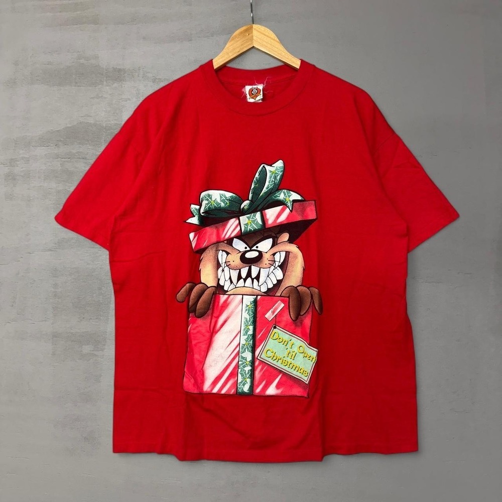 Vintage Taz Christmas Present Looney Tunes Santa Red Tee‎ Shirt 1998 XL